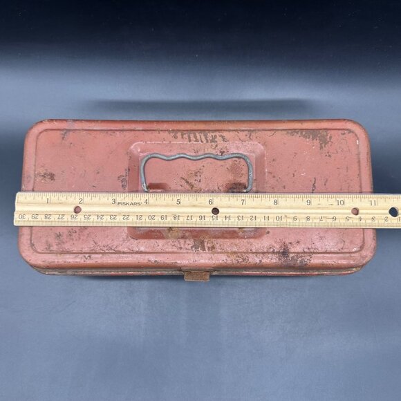 Vintage Rusty Metal Toolbox Tackle Box Storage Organizer Industrial Decor Brown - Picture 13 of 15